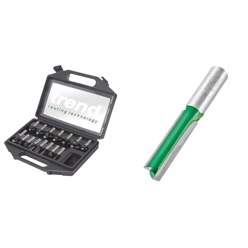Trend SET/SS9X1/2TC 1/2-inch TC Starter Cutter Set, 15 Pieces & C153X1/2TC Craft Pro 1/2" Shank Tungsten Carbide Straight Router Cutter Bit