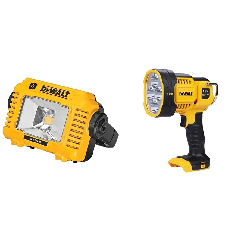 DeWalt DCL077 Battery-Powered Construction Light 2000 Lumen Building Site Light Bulb 3 Level Light Strength Setting & DCL043-XJ XR Cordless LED Spotlight, 18V, 30cm x 20cm x 20cm, Black/Yellow