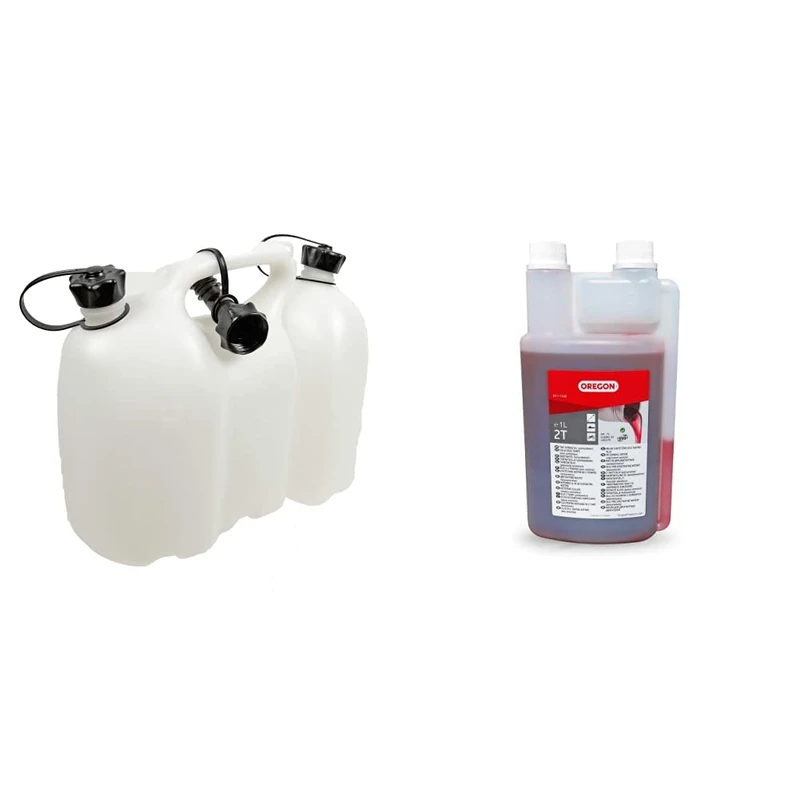 Oregon 562406 Professional Combi-Can, Transparent, 6+3 litres & 2-Stroke Engine Oil, Self-Mixing Partly Synthetic Mineral Oil, Clean Burning, Low Ash Lubricant, Protects Engine & Improves Performance