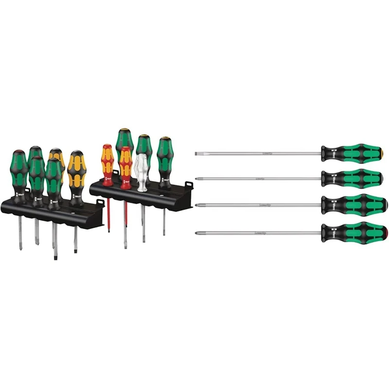 Wera XXL Kraftform Plus All-Round Screwdriver Set, PH/PZ/SL, 12PC, 05051010001 & 335/350/355/4 Kraftform Plus Lasertip Screwdriver Set, PH/PZ/SL, 4pc, 05347736002