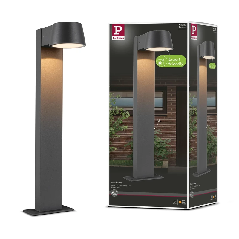 Paulmann 94715 LED outdoor luminaire bollard light Capea insect-friendly IP44 500mm 2200K 6W 450lm 230V 98° black aluminium gold light garden bollard