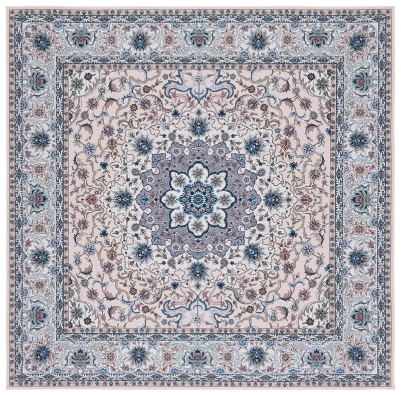Safavieh Traditional Rug Ideal for High Traffic Areas - Machine Washable and Non Slip - Tucson Collection, Short Pile, in Green and Beige, 183 X 183 cm