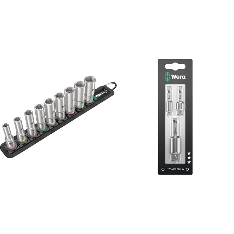 Belt B Deep 1 Socket Set of 9 Metric 3/8in Drive & 05073200001 870/4 Adaptor Set - Silver (7-Piece)