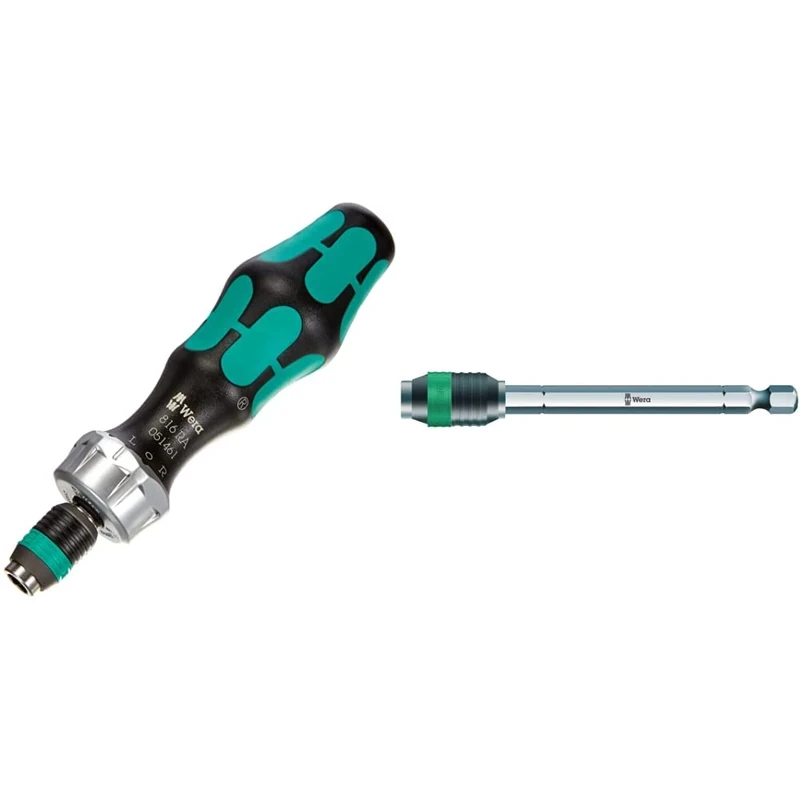 Wera 05051461001 1/4 x 142 816 RA Ratchet Screwdriver - Silver & 889/4 Universal Rapidaptor Bit Holder, 1/4" Drive x 100 mm, 05052504001