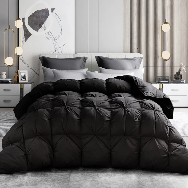 Alanzimo Hotel Grade Luxury California King 108x98 Medium Warmth Goose Down Comforter All Season - Ultra Soft 100% Down-Proof Cover Black Noiseless Warm Feathers Down Bedding Duvet Insert