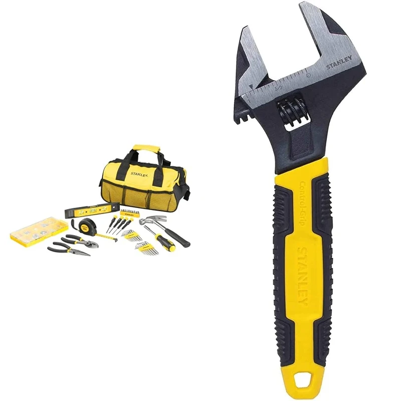 Stanley Material Tool Set, 38 Pieces, STMT0-74101 & MAXSTEEL Adjustable Wrench 30 x 200 mm Protective Phosphate Finish and Ergonomic Bi Material Handle 0-90-948