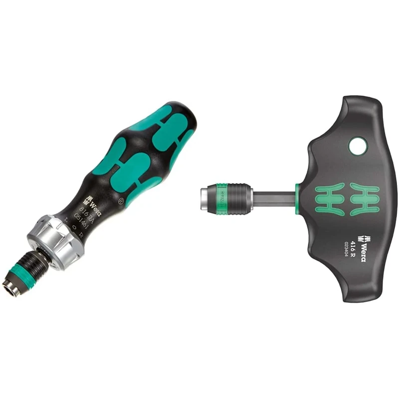 Wera 05051461001 1/4 x 142 816 RA Ratchet Screwdriver - Silver & 416 R T-Handle Bitholding Screwdriver Rapidaptor, 1/4" x 45 mm, 05023404001