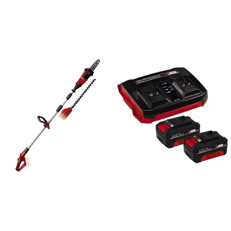 Einhell Power X-Change 18V Cordless Multifunctional Garden Tool & Power X-Change 18V, 4.0Ah Lithium-Ion Battery Twin Charger Starter Kit -- 2 x 4.0Ah Batteries and Twincharger Set
