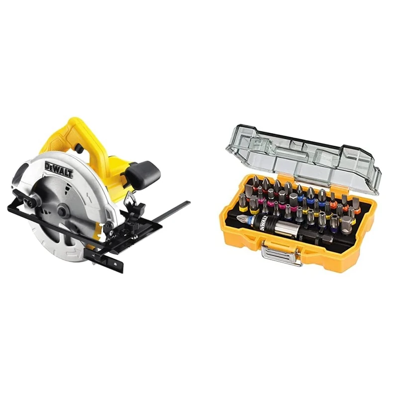 DeWalt DWE560-GB, 240V 184mm 65mm Compact Circular Saw, Yellow & DT7969-QZ, 32 Piece XR Professional Magnetic Screwdriver Bit Accessory Set, Yellow