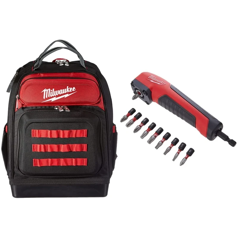 Milwaukee 4932464833 Ultimate Jobsite Backpack & 4932471274 Shockwave Impact Duty Right Angle Attachment 11 Piece