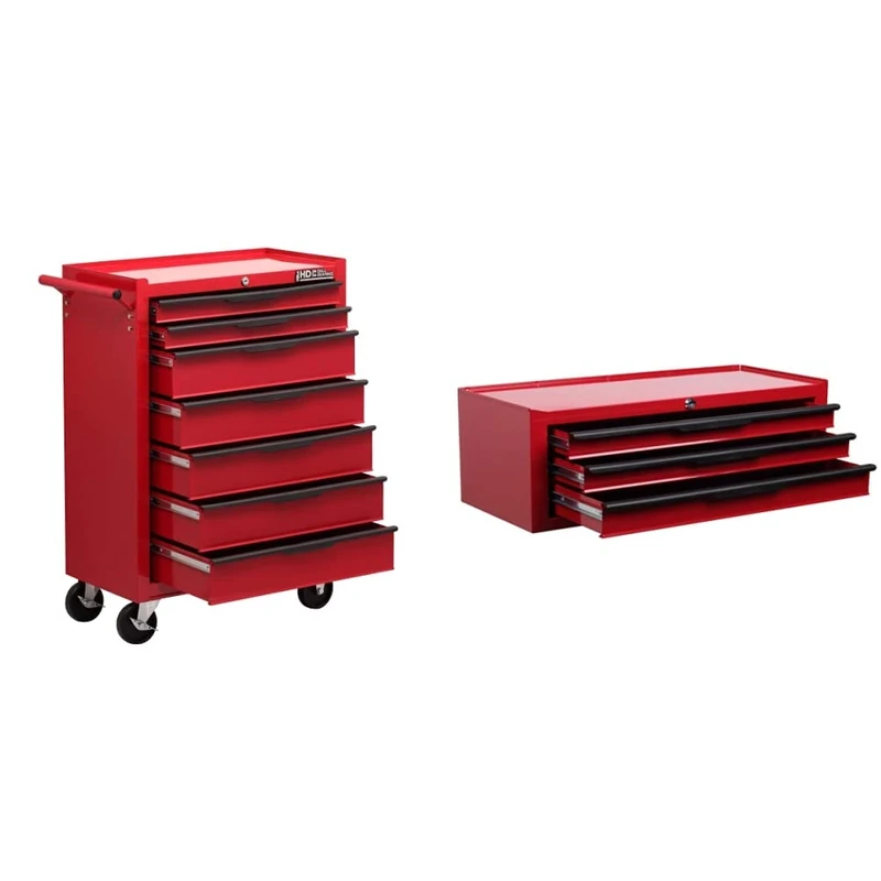 Hilka Heavy Duty 7 Drawer Trolley with Ball Bearing Slides & G301C3BBS - Durable 3-Drawer Tool Chest