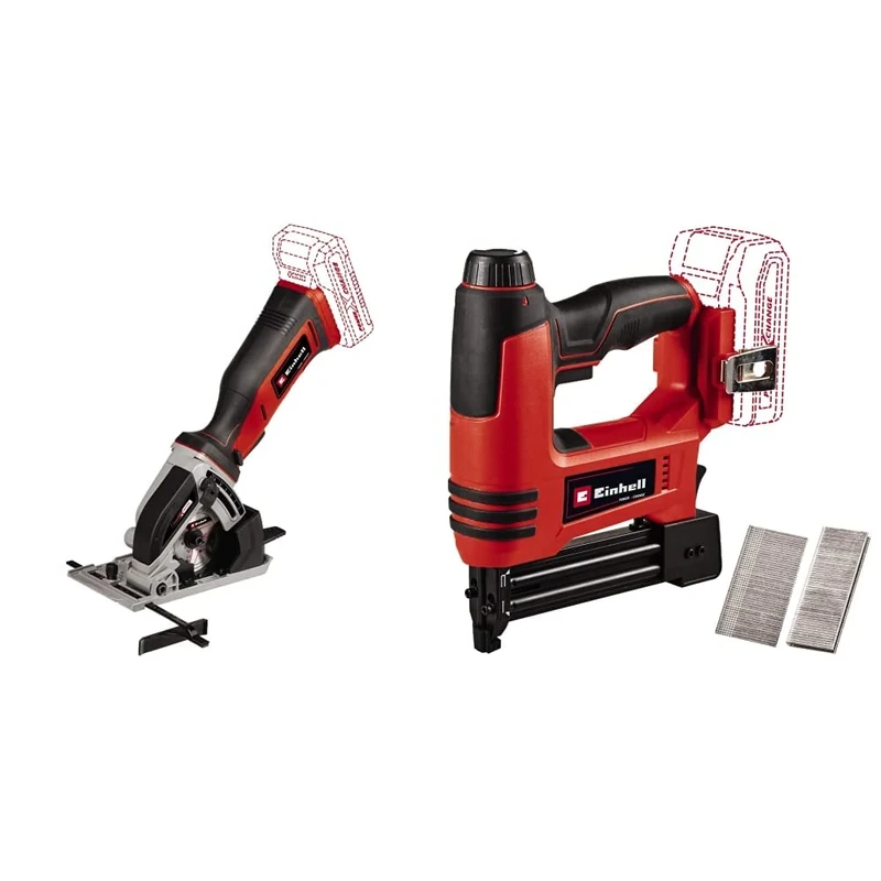 Einhell Cordless Mini Circular Saw TE-CS 18/89 Li-Solo Power X-Change & TE-CN 18 Li Power X-Change 18V Cordless Nail Gun |2-In-1 Brad Nailer & Stapler, 20 Shots Per Minute
