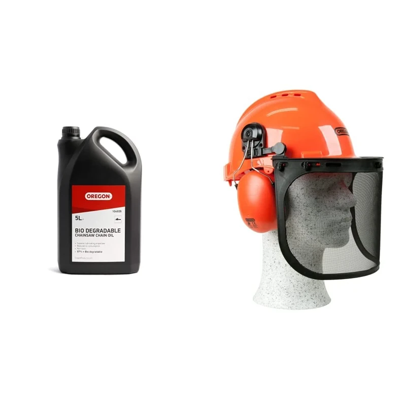 Oregon Biodegradable Chainsaw Chain & Guide Bar Oil, Chainsaw Oil for Chains & Yukon Chainsaw Safety Helmet with Protective Ear Muff and Mesh Visor (562412), Black