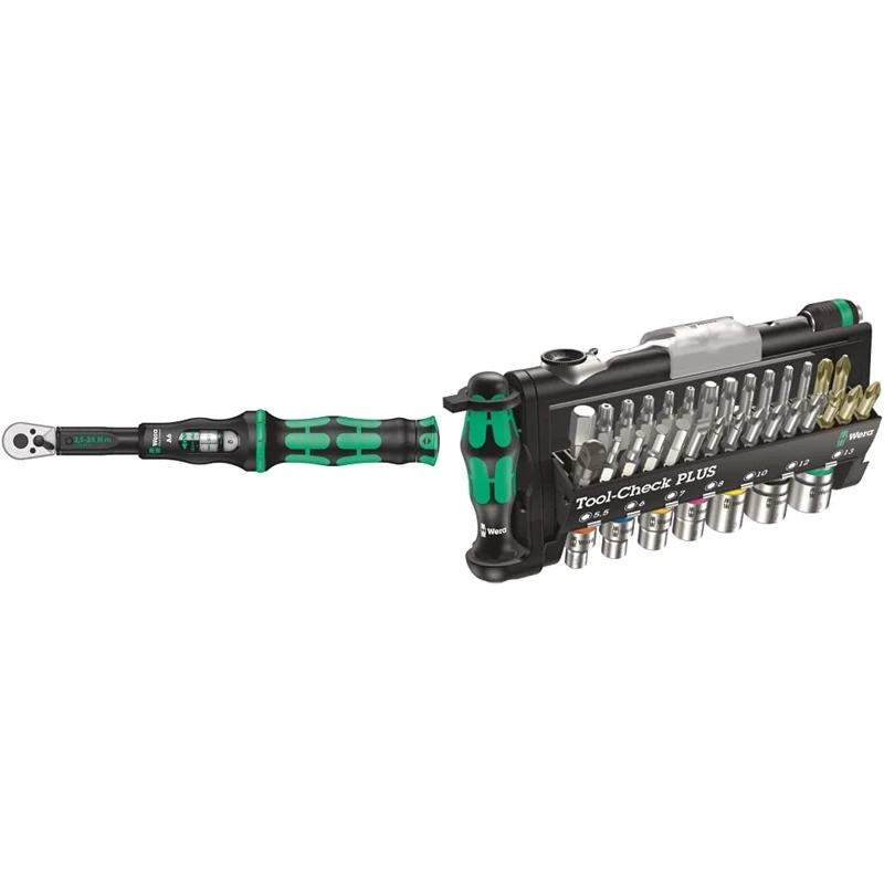 Wera Click Torque A 6 Adjustable Torque Wrench, 1/4" Hex Drive, 2.5-25 Nm, 05075605001 & Tool-Check Plus Mini Bit Ratchet, Socket, Screwdriver & Bit Set, 39pc, 05056490001