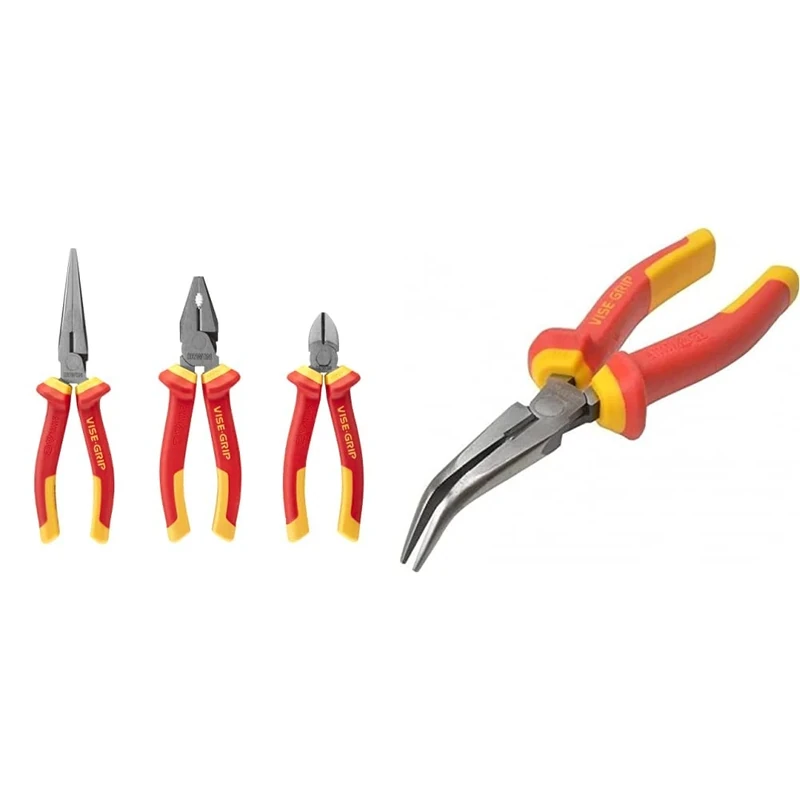 Irwin Visegrip 10505519 VDE Plier Set & 10505870 Visegrip High Leverage Vde Bent Nose Plier, 200mm