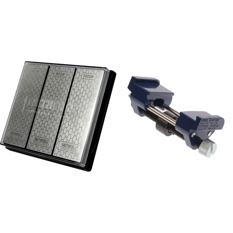 Faithfull Diamond Whetstone Sharpening Kit. 3 Stones: 400G Coarse, 600G Medium and 1000G Fine Includes Non Slip Base Unit & FAIHG Honing Guide for Bevel Edge chisels and Plane Irons