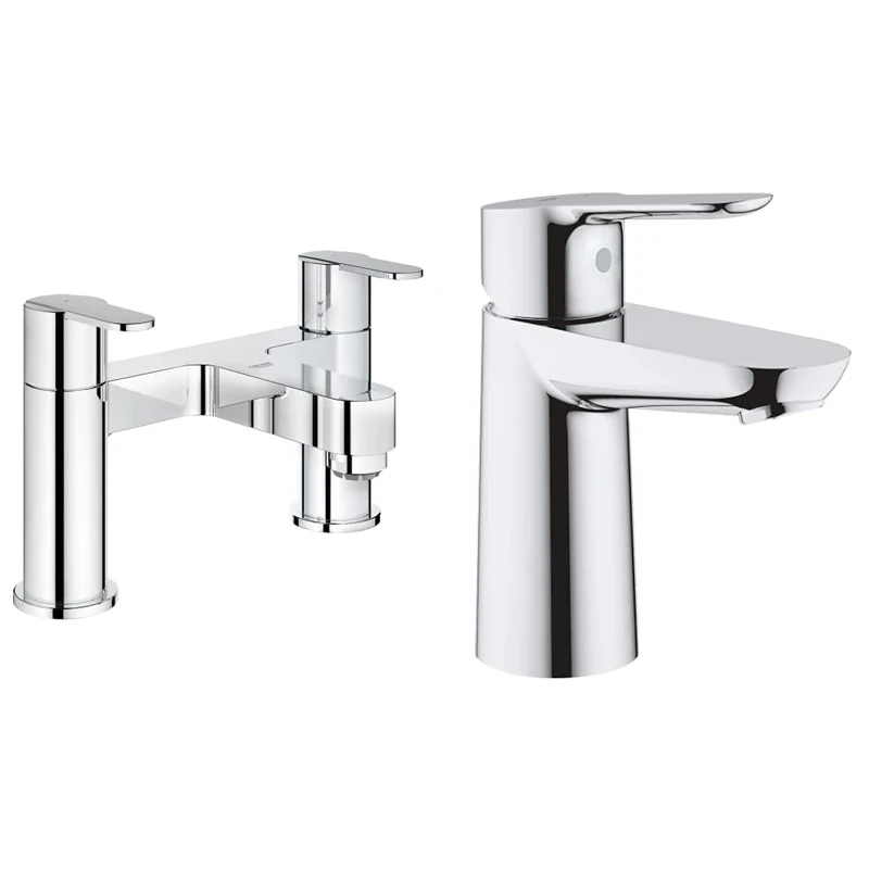GROHE Get - Twin Handle Bath Mixer - Metal Handles - Deck Mounted - 2-Hole - Chrome - 25134000 & 23330000 | BauEdge Basin Mixer Tap