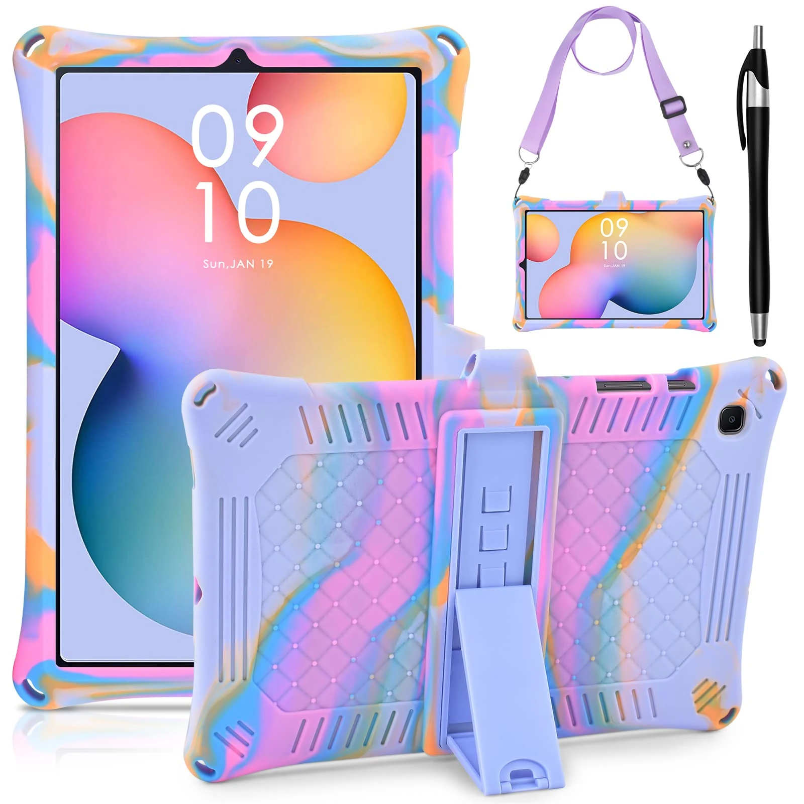 KATUMO Silicone Case for Samsung Galaxy Tab S6 Lite 10.4 inch 2024 2022 2020 Tablet (SM-P620N / P625N / P610/P613/P615/P619) Soft Rubber Cover with Stylus Pen Shoulder Strap S6 Lite Case Kids