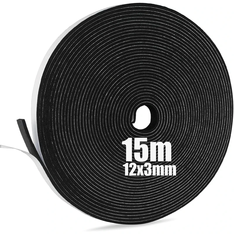 SDLDEER Foam Tape, Self Adhesive Foam Strip 12mm(W) X 3mm(T) X 15m(L) Weather Stripping Door Seal Strip, Draft Excluder for Windows Door, Anti-Collision, Weatherproof, Window Soundproofing
