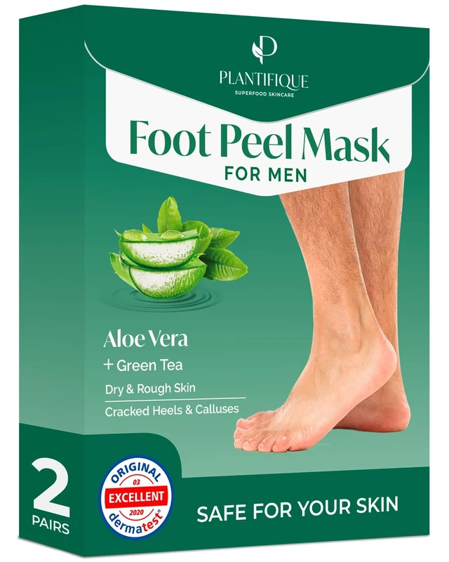 Plantifique Foot Peel Mask for Men - 2 Pairs, Aloe Vera, Derm Tested