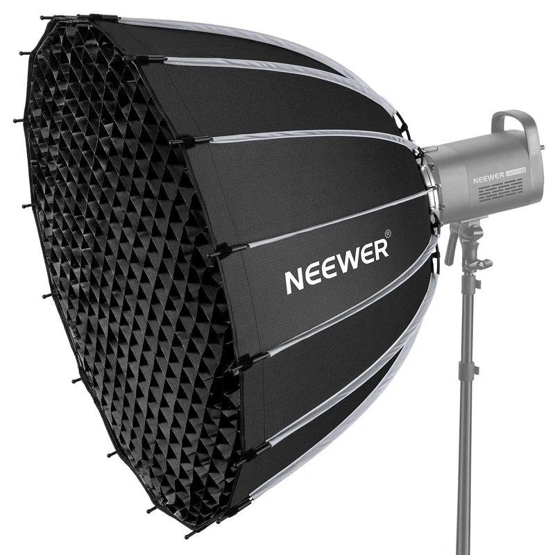 NEEWER 33inch/85cm Parabolic Softbox Quick Set up Quick Folding, with Diffusers/Honeycomb Grid/Bag, Compatible with Aputure 120d Light Dome Godox sl60w NEEWER RGB CB60 and other Bowens Mount Lights