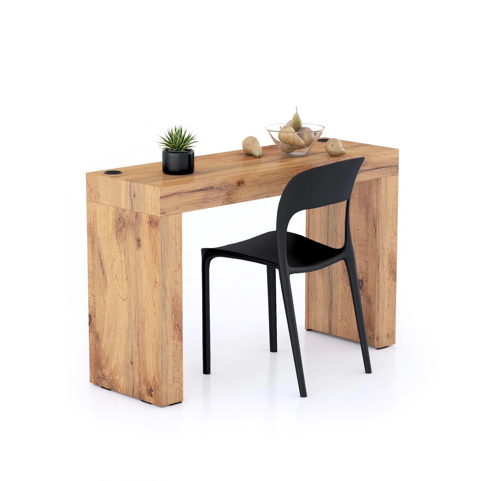 Mobili Fiver, Evolution dining table 120x40 with Wireless Charger, Rustic Oak with Two Legs, Made In Italy