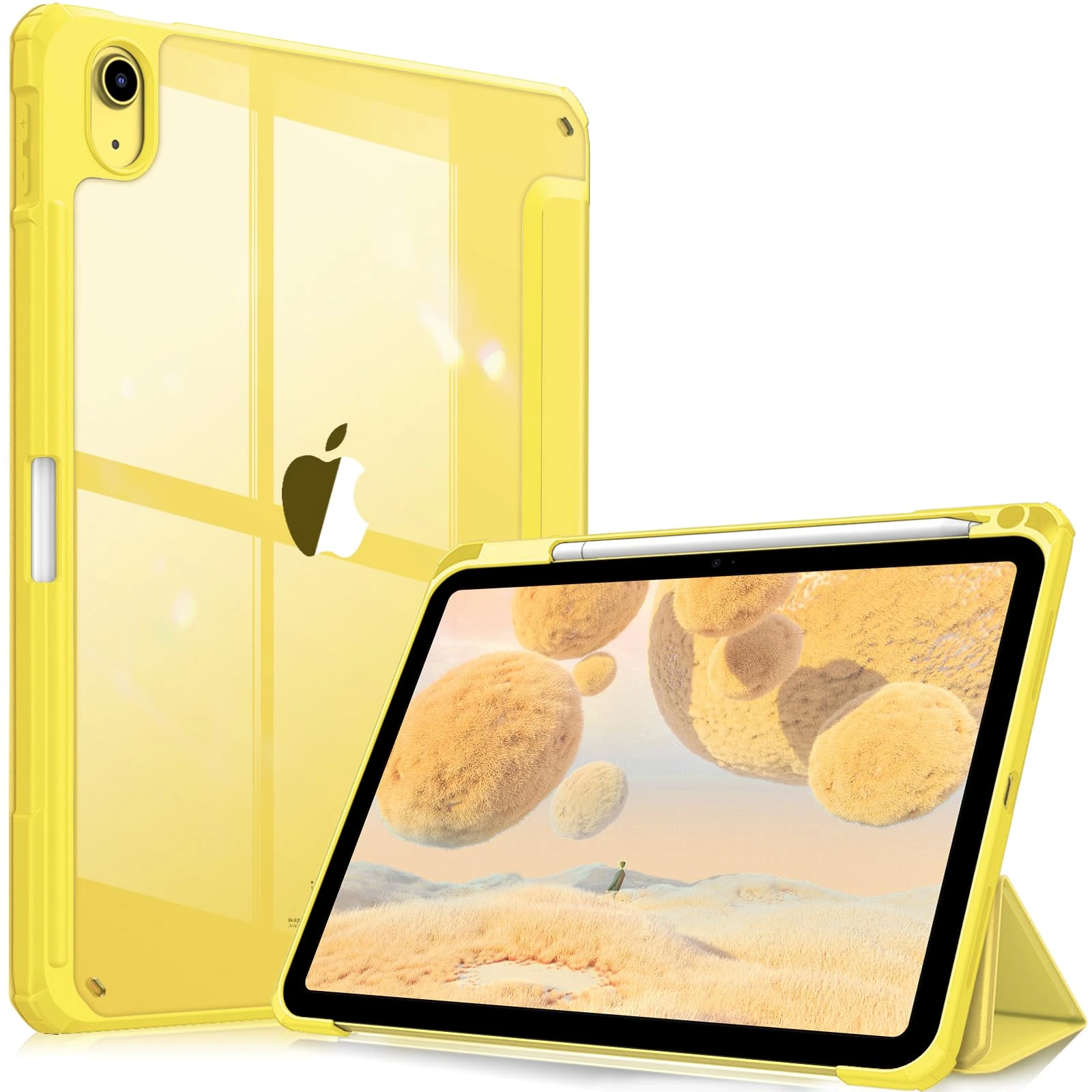 FINTIE Hybrid Case for iPad (A16) 11th Generation 11 Inch (2025), iPad 10th Generation 10.9 Inch (2022) - [Ultra Slim] Shockproof Clear Cover w/Built-in Pencil Holder, Auto Wake/Sleep, Yellow