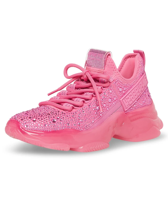 Steve Madden Women's Maxima Sneaker, Pink Rhinestone, 3.5 UK