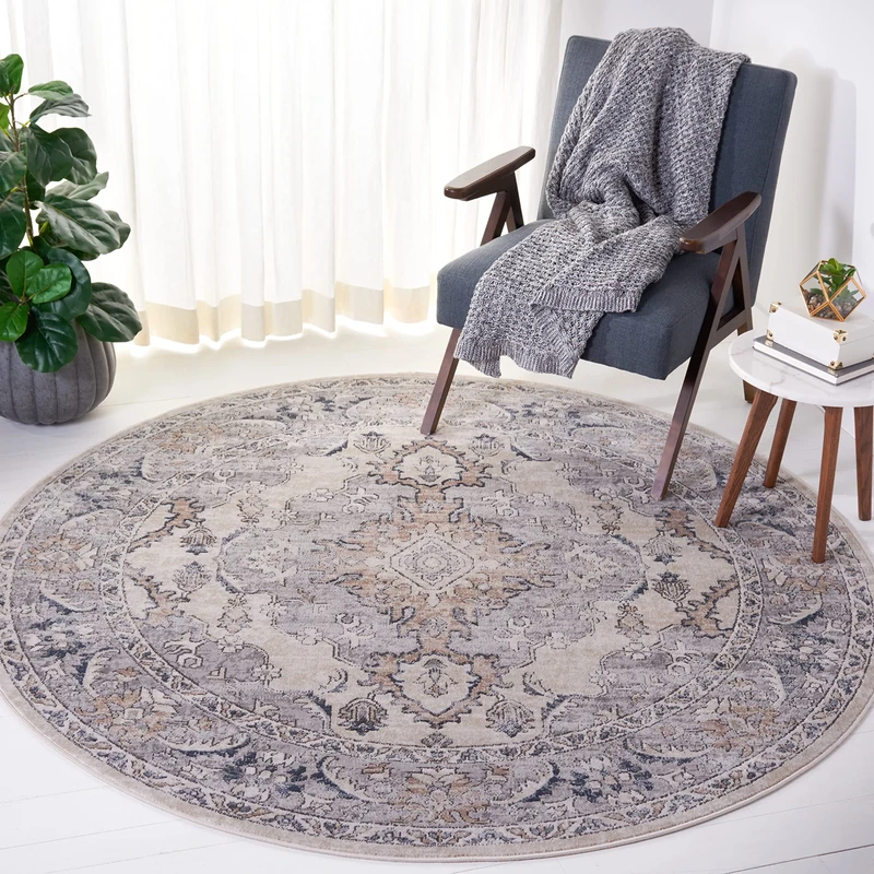 Safavieh Traditional Rug for Living Room, Dining Room, Bedroom - Oregon Collection, Short Pile, in Beige and Grey, 160 X 160 cm