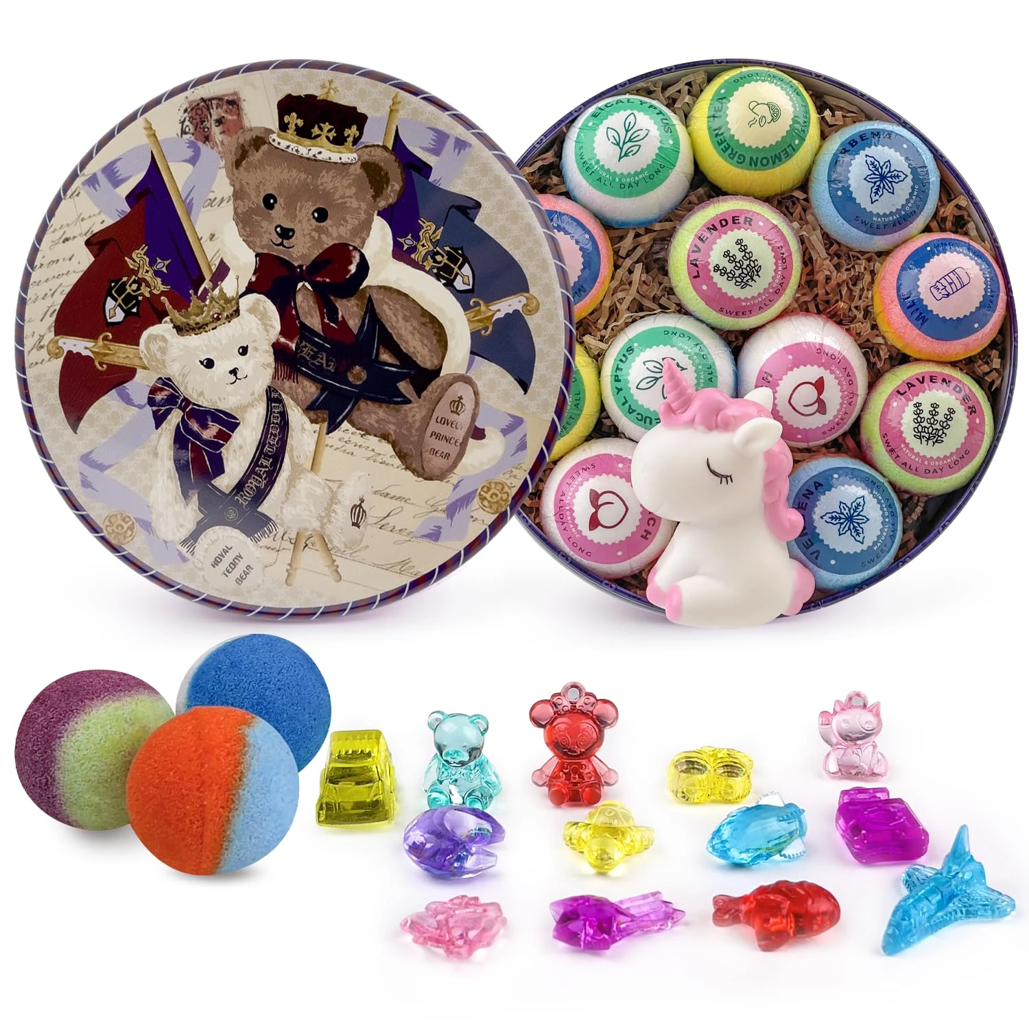 Bath Bombs for Kids, 12pcs Bath Bombs with Surprise Crystal Toys Inside, Handmade Natural and Organic Bubble Bath, Birthday Christmas Easter Gift for Girls and Boys