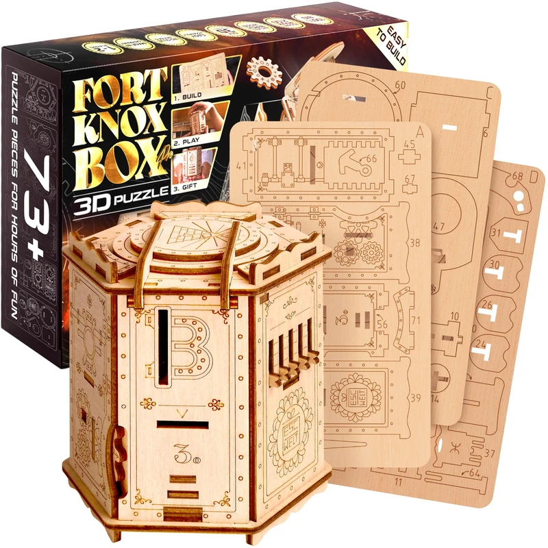 ESC WELT Fort Knox Box PRO 3D Wooden Puzzle - 3-in-1 Puzzle Box Game - Brain Teaser - Gift Box Riddle - For Children and Adults - Easter Game