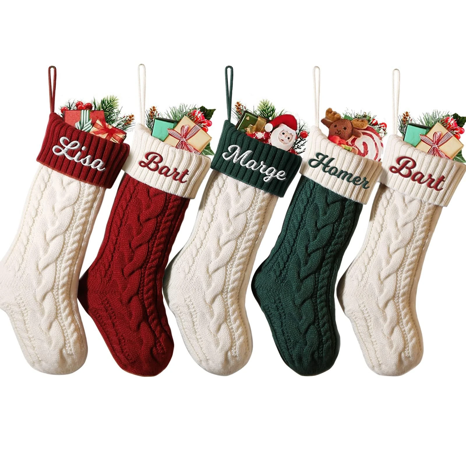 Personalised Christmas Stockings Custom Name Family Christmas Stockings 18” Large Knit Knitted Xmas Stocking for Kids, Rustic Farmhouse Fireplace Hanging Ornament Christmas Holiday Party Decoration