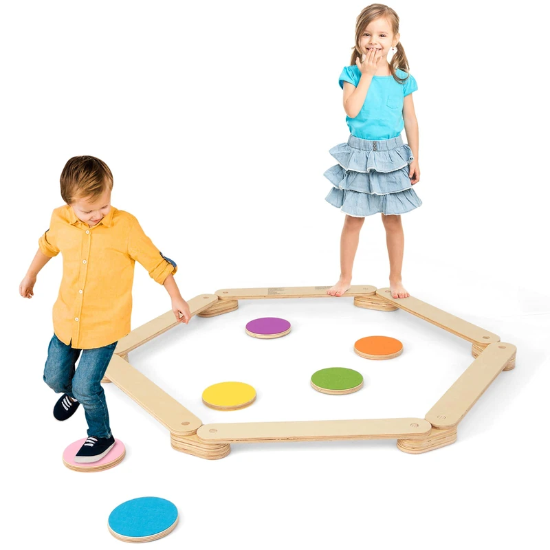 GYMAX Wooden Balance Beam, Kids Balance Board