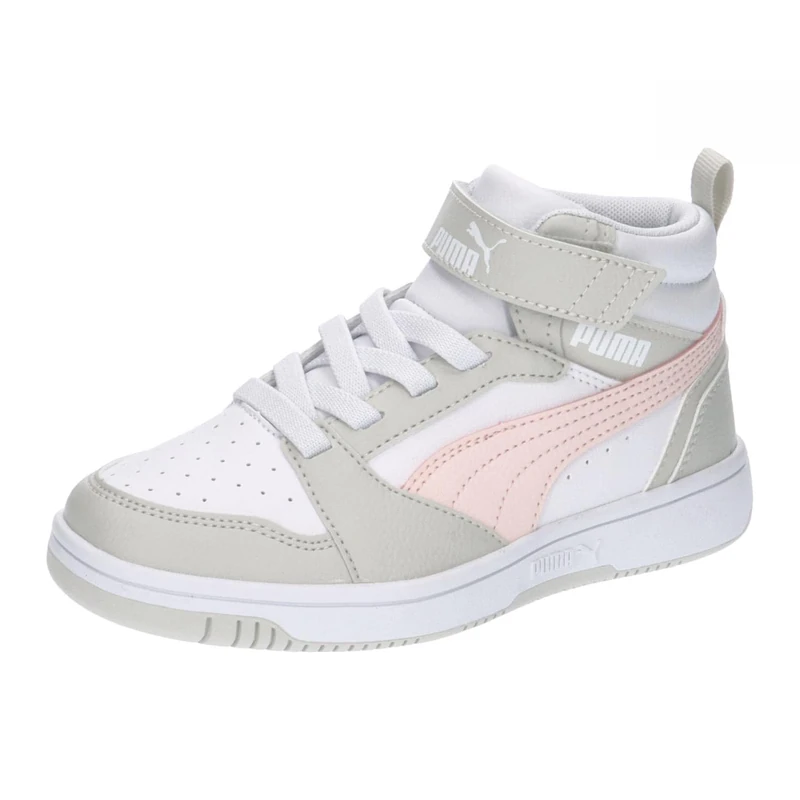 Puma Unisex Kids Puma Rebound V6 Mid Ac+ Ps Sneakers, Puma White-Frosty Pink-Sedate Gray, 1.5 UK