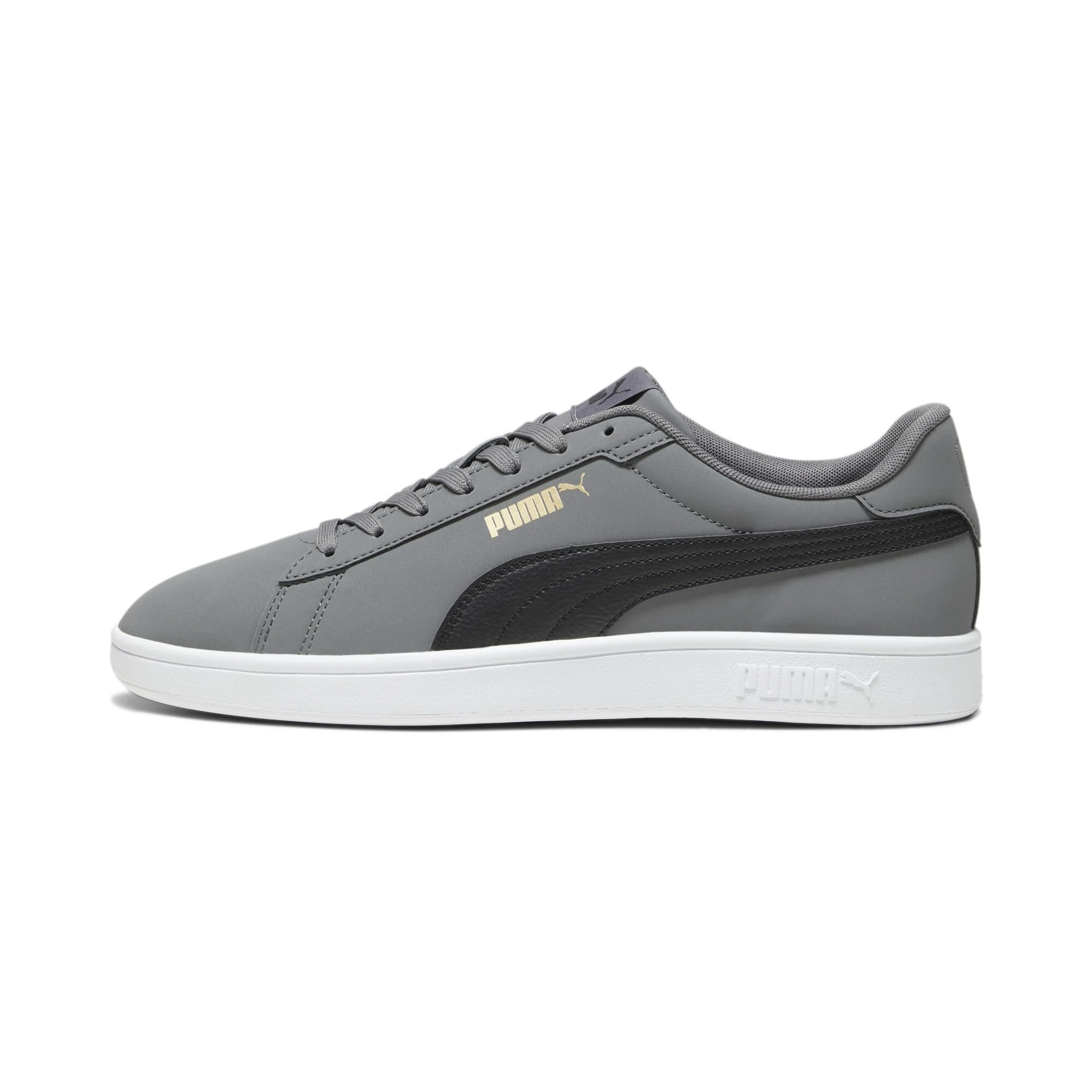 PUMA Unisex Smash 3.0 Buck Sneaker, Cool Dark Gray Black Gold White, 3.5 UK