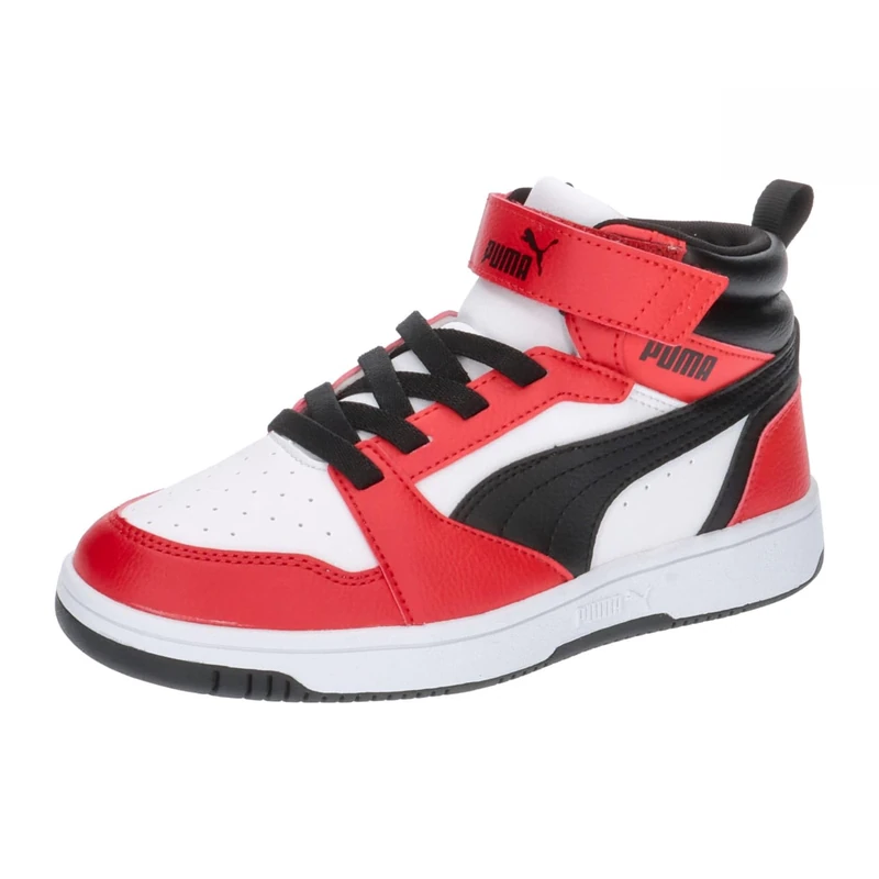 PUMA Rebound V6 MID AC+ PS Sneaker, White Black-for All TIME RED, 11.5 UK Child