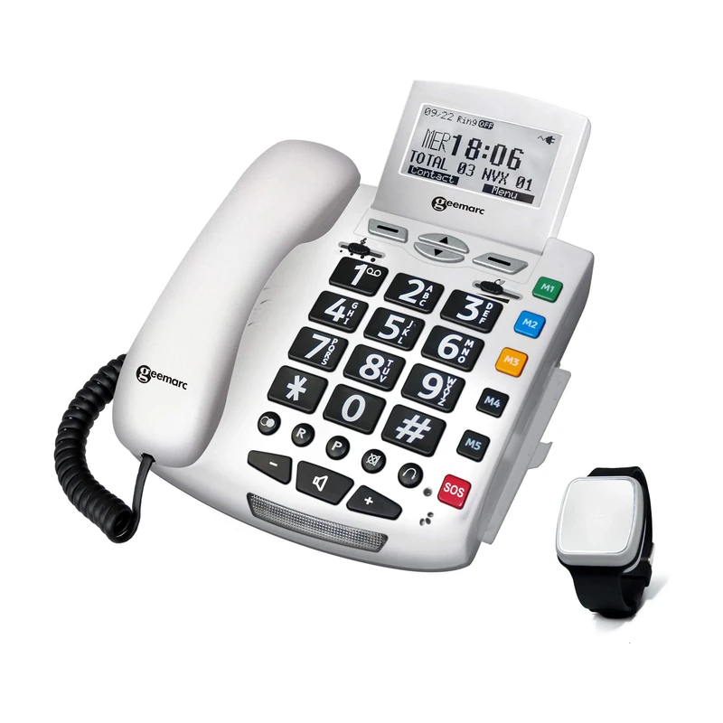 Geemarc Serenities Pack - Loud Emergency Response Telephone with Waterproof Fall Detection Bracelet and Speed Dial Keys for Seniors - Hearing Aid Compatible - Low to Medium Hearing Loss - UK Version