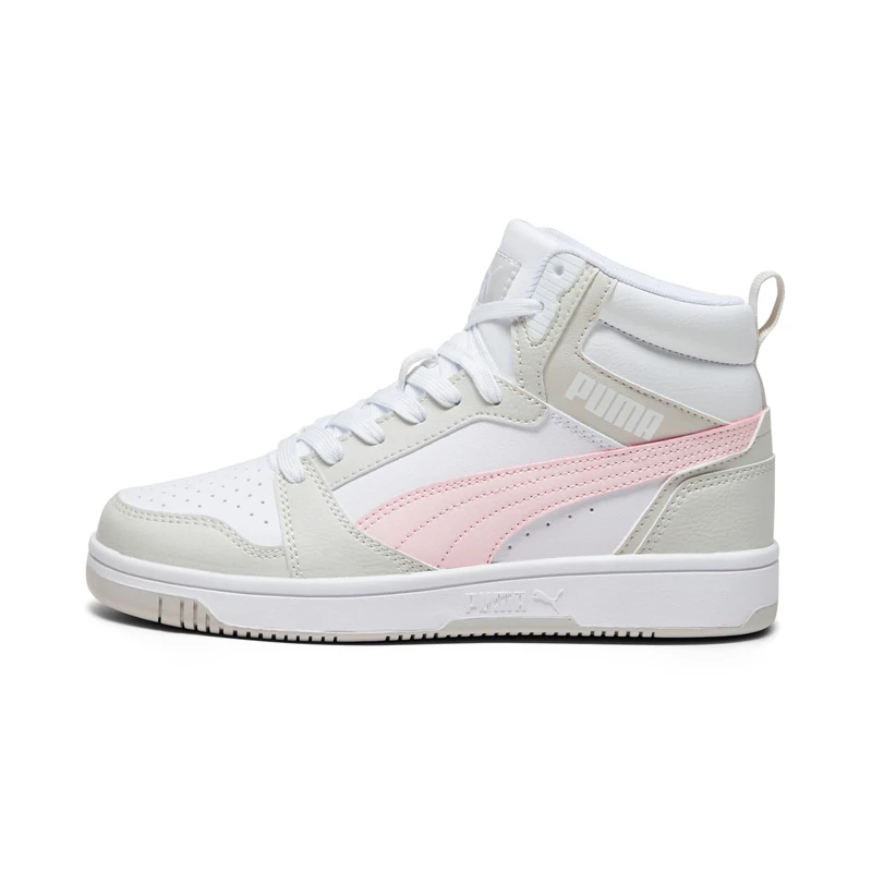 Puma Unisex Youth Puma Rebound V6 Mid Jr Sneakers, Puma White-Frosty Pink-Sedate Gray, 6 UK