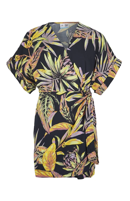 O'NEILL Women's Oliana Wrap Dress Casual, 39033 Black Tropical Flower, M/L