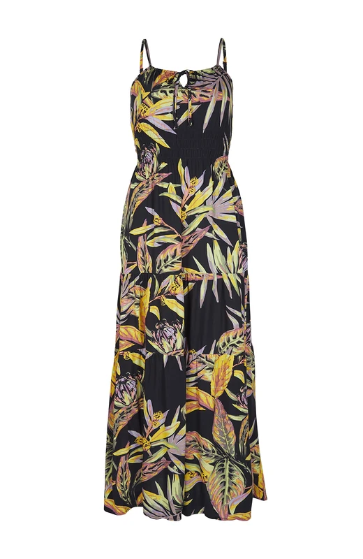 O'NEILL QUORRA Maxi Dress Casual Dress, 39033 Black Tropical Flower, Regular for Women, 39033 Black Tropical Flower, M/L