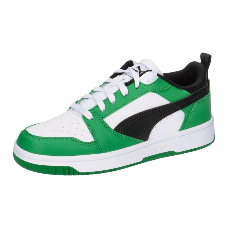 Puma Unisex Youth Puma Rebound V6 Lo Jr Sneakers, Puma White-Puma Black-Archive Green, 4.5 UK