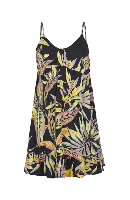 O'NEILL Malu Beach Dress Casual Dress, 39033 Black Tropical Flower, Regular for Women, 39033 Black Tropical Flower, M/L - Image 1