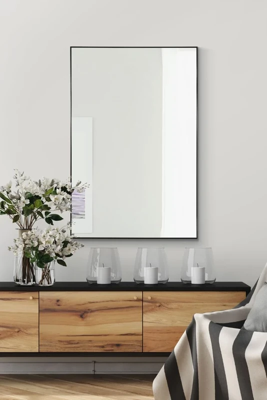 Large Black Modern Design Wall Mirror from Our Manhattan Range 92cm X 61.5cm.