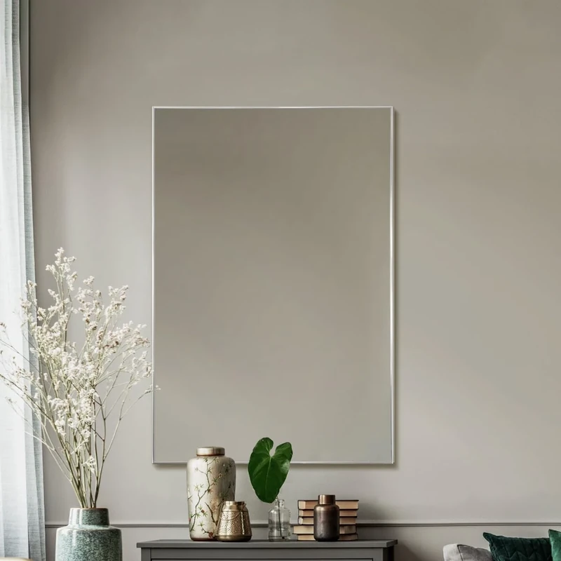 Large Bright Silver Modern Design Wall Mirror from Our Manhattan Range 92x61.5cm