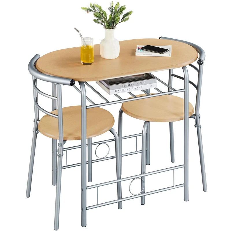 Yaheetech 3 Piece Dining Room Set, Dining Table and Chairs Set of 2 Natural