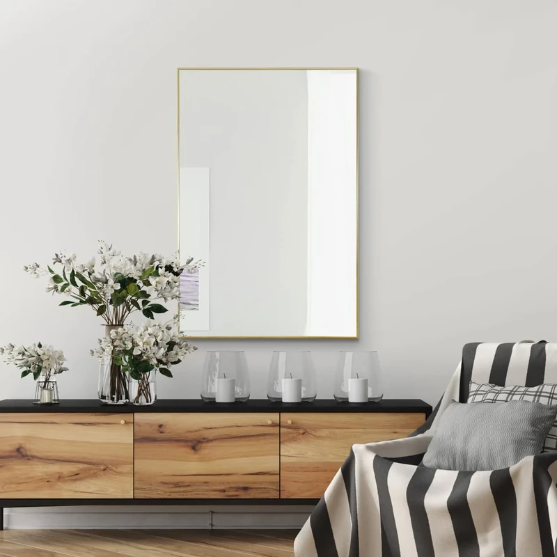 Large Bright Gold Modern Design Wall Mirror from Our Manhattan Range 92x61.5cm