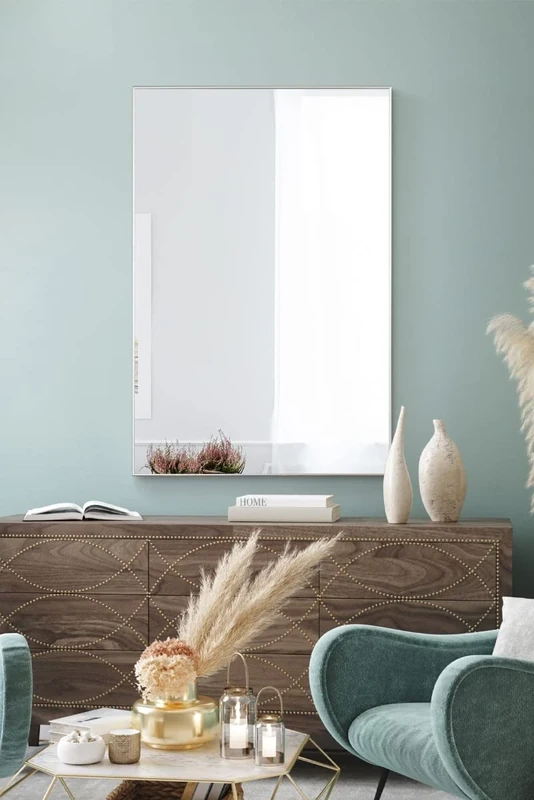 Large Matt Silver Modern Design Wall Mirror from Our Manhattan Range 92x61.5cm