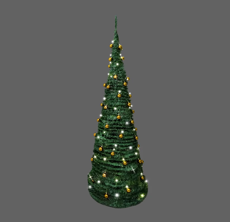 5Ft/150cm Prelit Pre Decorated Pop up Christmas Tree Xmas Home Indoor LED Warm White Lights Gold Baubles Decorations