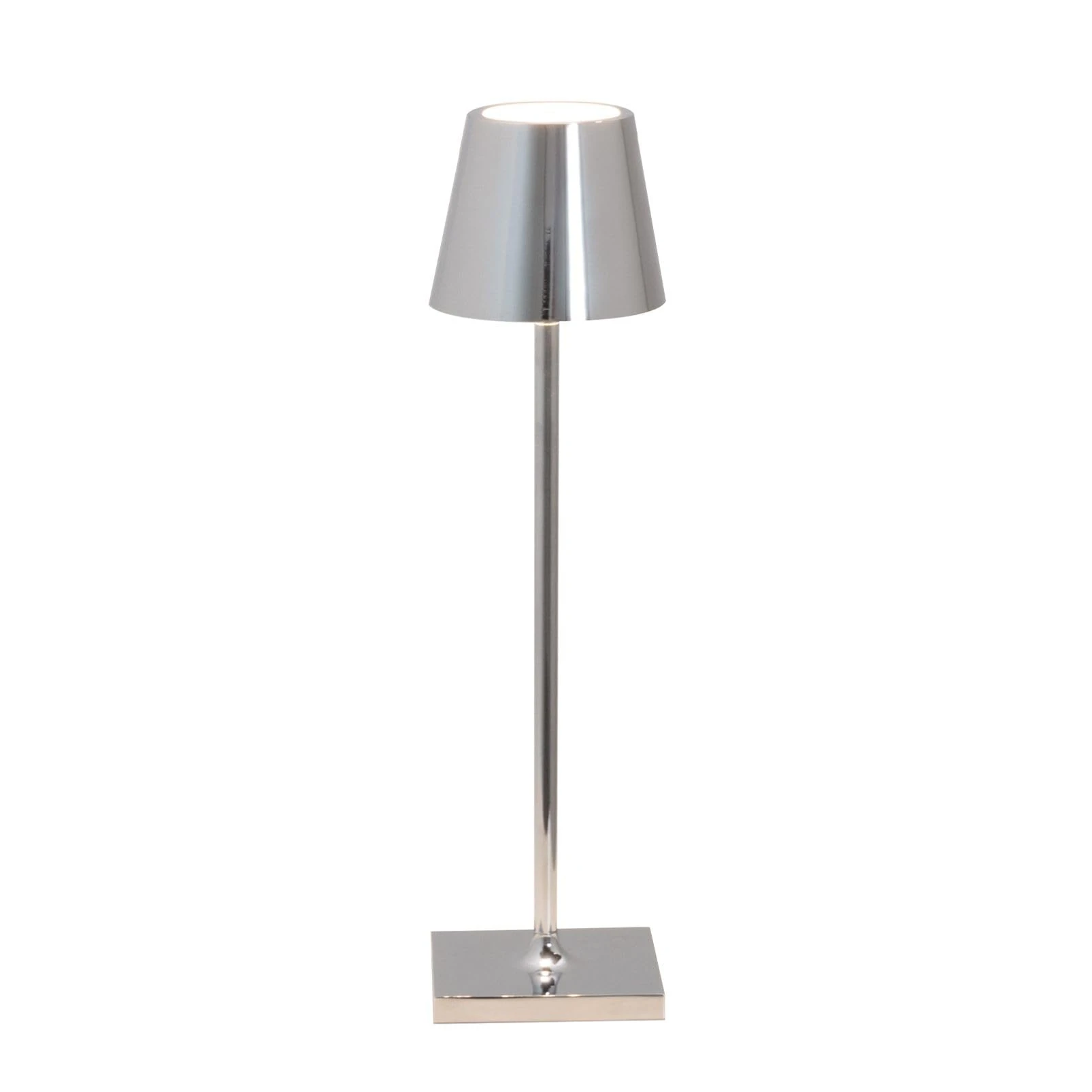 Zafferano, Poldina Micro Lamp with Glossy Chrome Finish, Rechargeable Cordless Table Lamp with Touch Controls, Usable as an Indoor Lamp, Dimmer, 2200-3000 K, Height 27.5 cm