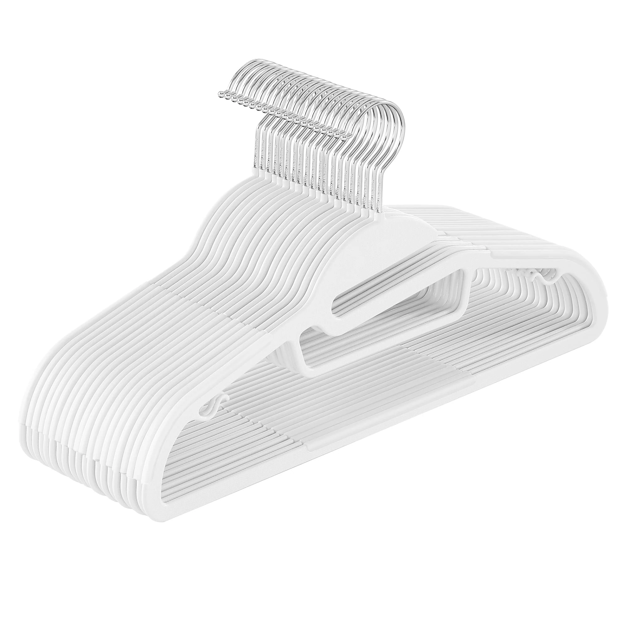 SONGMICS Set of 20 Plastic Hangers, Coat Hangers with U-Shaped Opening, Space-Saving, 0.5 cm Thick, 41.5 cm Long, 360° Swivel Hook, White CRP041W02
